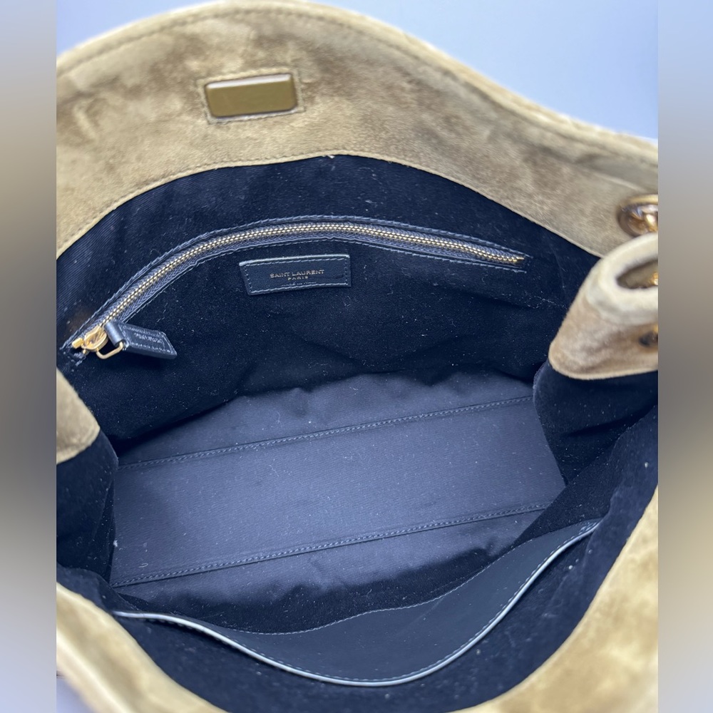 Saint Laurent Olive Suede Shoulder Bag with Gold Chain - Picture 4 of 8